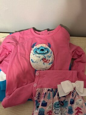 Girls' Pink Monster Applique One-Piece Pajama Set
